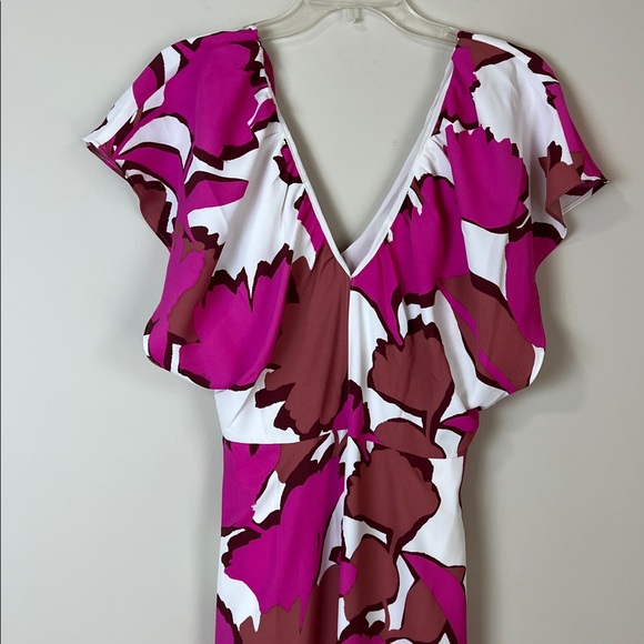 NWT Ann Taylor Floral Flutter Sleeve Midi Dress Pink White Sz 6 - Picture 3 of 10